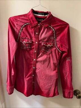 Roar Girls' Bright Red Embellished Button-Down Shirt
